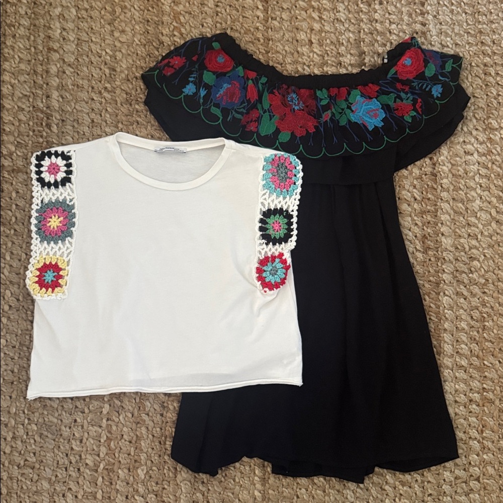 Zara White Knit crop Top black señorita off the shoulder shirt mini dress bundle
